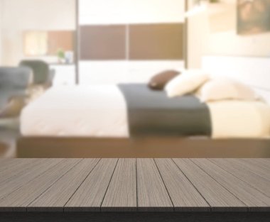 Masa üstü ve bulanıklık arka planda yatak odası