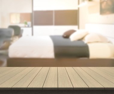 Masa üstü ve bulanıklık arka planda yatak odası