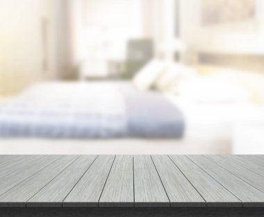 Masa üstü ve bulanıklık arka planda yatak odası