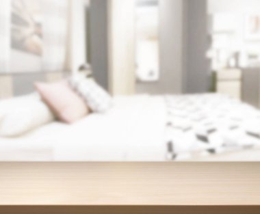 Masa üstü ve bulanıklık arka planda yatak odası