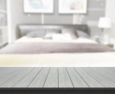 Masa üstü ve bulanıklık arka planda yatak odası