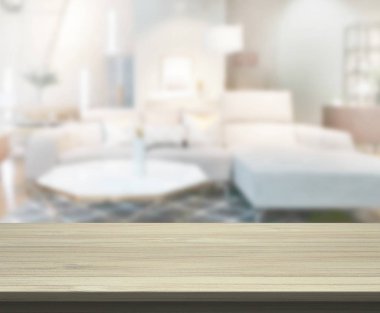 Masa üstü ve arka planın bulanık oturma odası