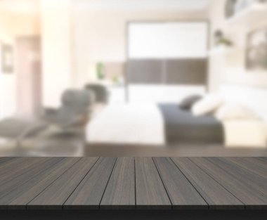 Masa üstü ve bulanıklık arka planda yatak odası