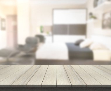 Masa üstü ve bulanıklık arka planda yatak odası