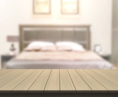 Masa üstü ve bulanıklık arka planda yatak odası