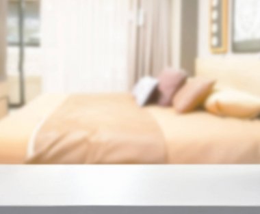 Masa üstü ve bulanıklık arka planda yatak odası