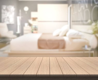 Masa üstü ve bulanıklık arka planda yatak odası