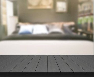 Masa üstü ve bulanıklık arka planda yatak odası