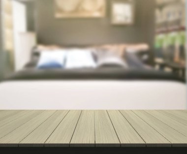 Masa üstü ve bulanıklık arka planda yatak odası