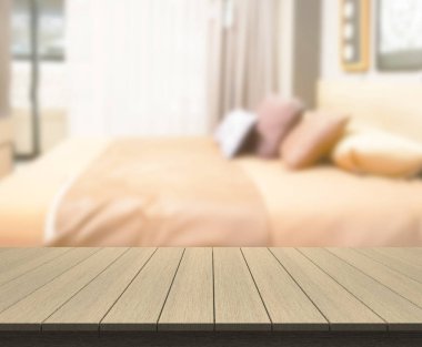 Masa üstü ve bulanıklık arka planda yatak odası