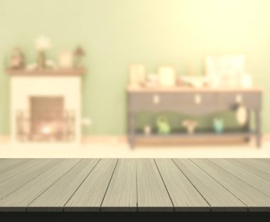 Masa üstü ve arka planın bulanık oturma odası