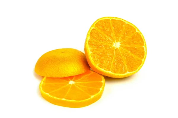 Isolated Tangerines Two Mandarin Orange Fruits Peeled Segments Isolated White — Stock Photo, Image