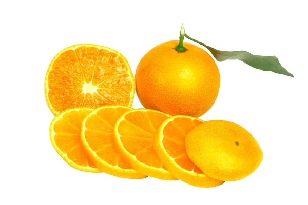 Isolated Tangerines Two Mandarin Orange Fruits Peeled Segments Isolated White — Stock Photo, Image