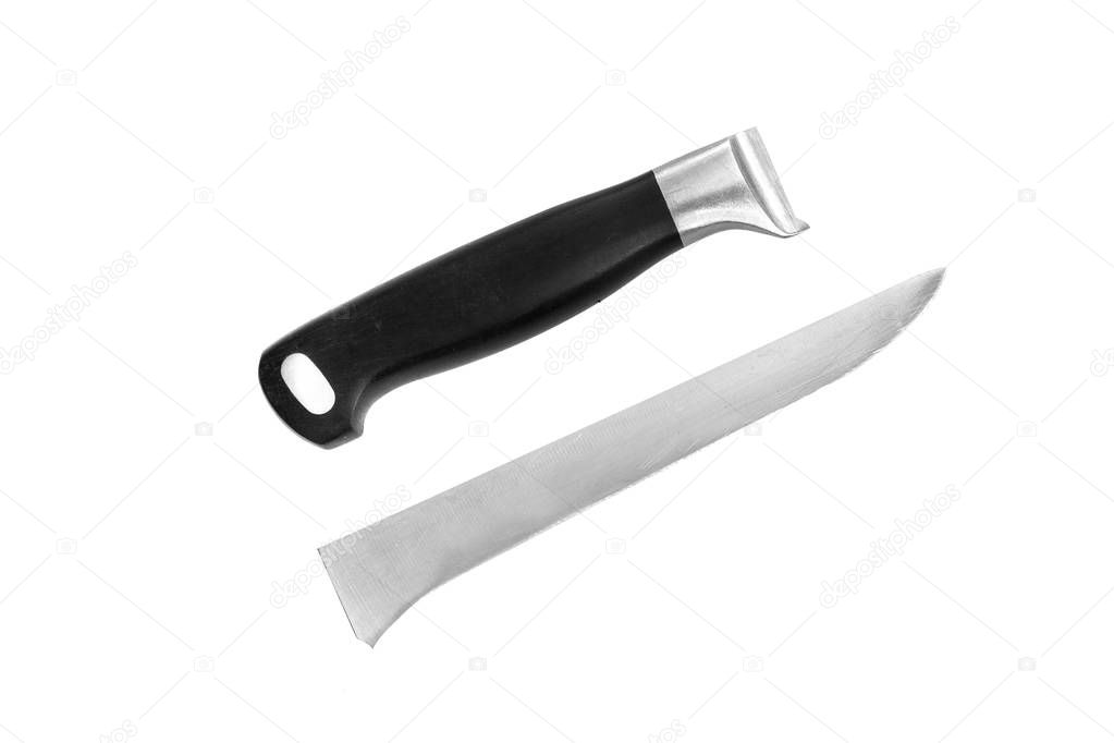 Broken chopping kitchen knife isolated on white background.