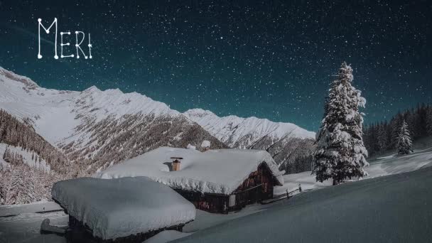 Mensagem Natal Céu Nevado Estrela Cadente — Vídeo de Stock