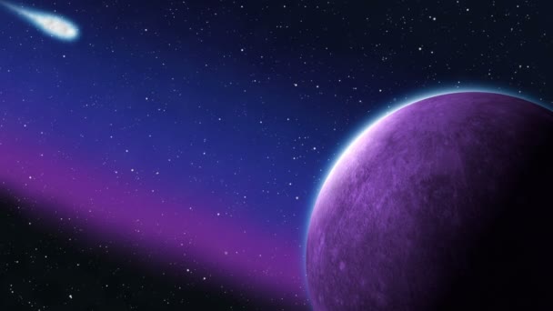 Azul Vermelho Roxo Planeta Asteróides Impacto Meteors Planeta Roxo — Vídeo de Stock