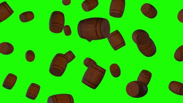 绿色屏风木桶酒桶陈年橡木下落3D — 图库视频影像