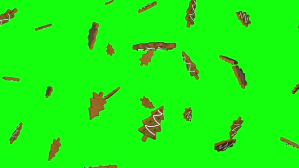 Yeşil Ekran Yağmurlu Kurabiye Noel Süslü Ağaç Çam Animasyonu — Stok video