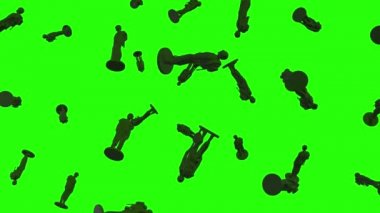 Yeşil ekran düşüyor oyuncak plastik askerler 3D ordu