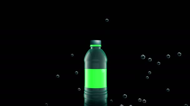 Grön Skärm Bubblor Varumärke Etikett Flaska Vatten Animation — Stockvideo