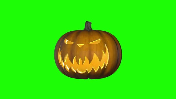 Green Screen Turning Laughing Pumpking Halloween Animation — Stock Video