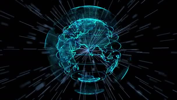 Hologramme planète Terre bleu rotation projection virtuelle 3d 