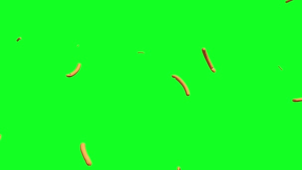 緑の画面雨ホットドッグ落下アニメーション3D — ストック動画