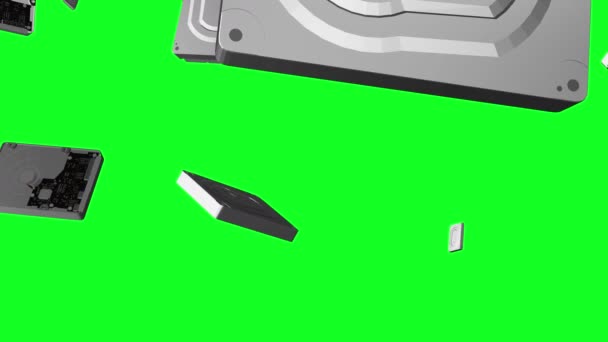 Зелений Екран Дощовий Диск Жорсткий Диск Пам Яті Падає Анімація — стокове відео
