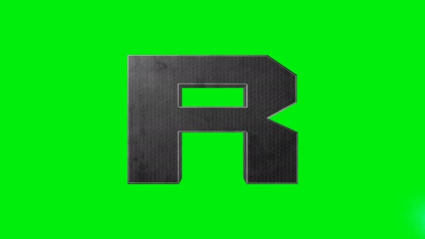 緑の画面の金属アルファベット文字Rレーザーアニメーション — ストック動画