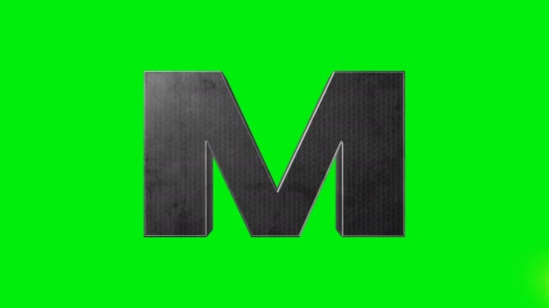 緑の画面の金属アルファベット文字Mレーザーアニメーション — ストック動画