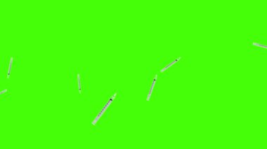 Yeşil ekran düşen şırınga yağmuru 3d