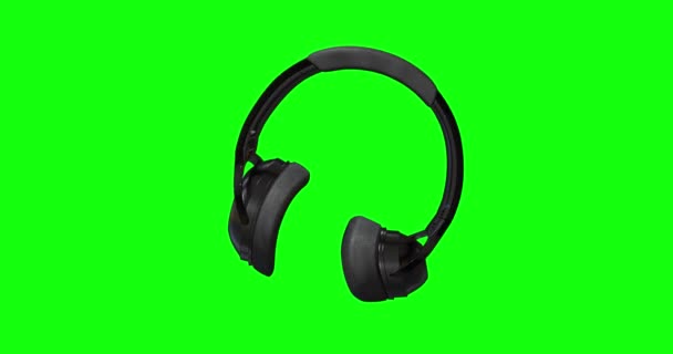 Κινούμενα Σχέδια Μαύρα Ακουστικά Ακουστικά Gadget Ήχου Στερεοφωνικό Πράσινο Χρώμα — Αρχείο Βίντεο