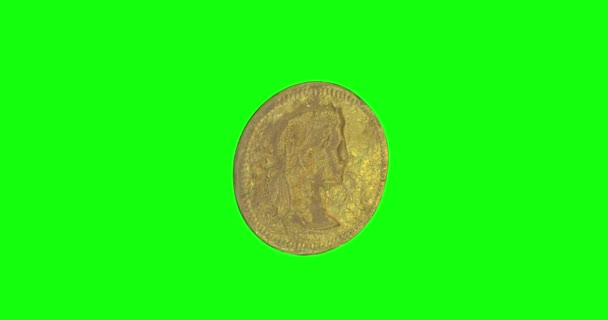 Animacje Rzymski Antyczny Starożytny Złoto Moneta Skarb Zielony Ekran Numizmatyczny — Wideo stockowe