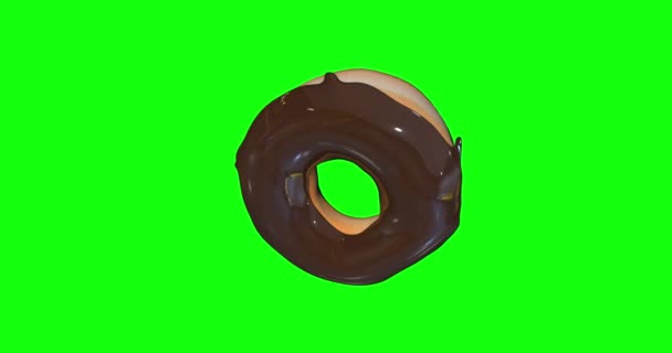 Анимаций Пончик Пончик Шоколадный Глазированный Зеленый Экран Тесто Хрома Ключ — стоковое видео