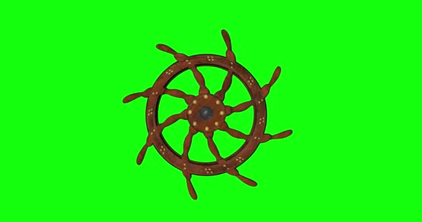 8アニメーション海事木材船ホイールボート舵緑の画面3Dクロマキー — ストック動画