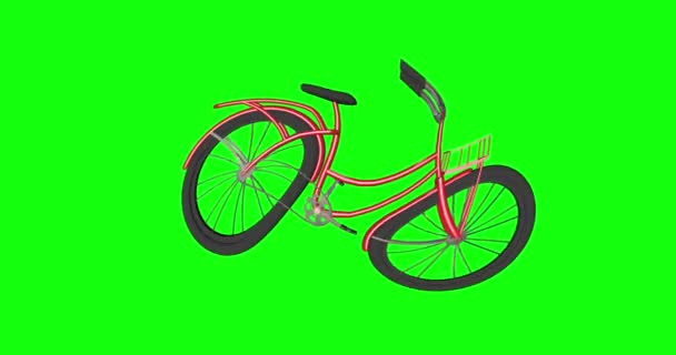 Анимаций Красный Велосипед Велосипед Ребенок Зеленый Экран Хрома Ключ — стоковое видео