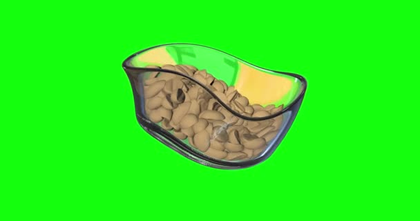 Animaciones Bowl Cacahuetes Aperitivo Snack Pantalla Verde Frutas Secas Croma — Vídeos de Stock