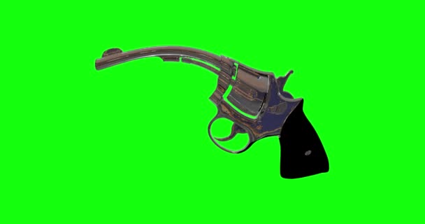 Animationer Revolver Magnum Glänsande Metall Gammal Pistol Cowboy Västra Grön — Stockvideo