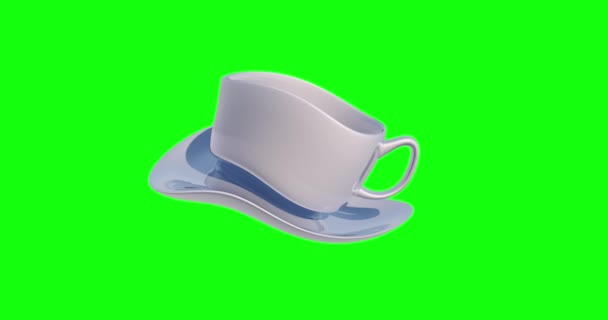8種類のアニメーション3D磁器セラミックコーヒーカップ緑の画面ドリンク朝食クロマキー — ストック動画