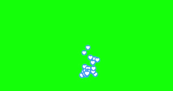 爱莫吉的心喜欢像网络社交媒体一样崛起的图标绿色屏幕动画3D彩色键 — 图库视频影像