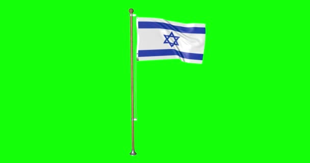 Groen Scherm Realistische Lus Israeli Vlag Israël Met Vlaggenmast Zwaaien — Stockvideo