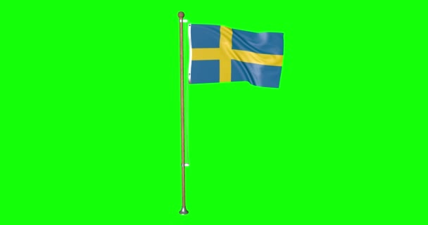 Pantalla Verde Hiper Realista Bucle Bandera Suecia Con Asta Bandera — Vídeo de stock
