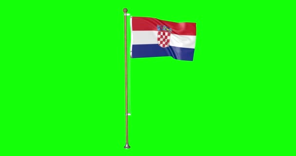 Зеленый Экран Скрывает Реалистичный Флаг Хорватии Флагштоком Машущим Ветру Хорватским — стоковое видео