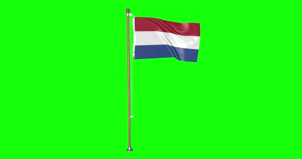 緑の画面ハイパー現実オランダのループフラグ旗竿風オランダのフラグなびくアニメーション3D 4Kで手を振ってオランダ — ストック動画