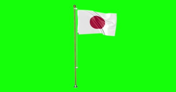 Bandera Lazo Realista Hiper Pantalla Verde Japón Con Asta Bandera — Vídeo de stock