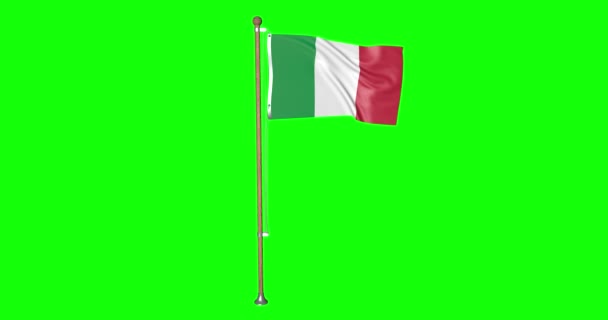 意大利绿屏超现实环球旗 旗杆摇曳在风中 意大利国旗飘扬动漫3D — 图库视频影像
