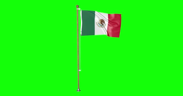 Green Screen Hiper Realistische Schleife Flagge Von Mexiko Mit Fahnenmast — Stockvideo