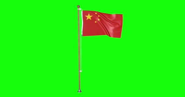 Çin Bayrağının Bayrak Direğinde Dalgalanan Yeşil Ekran Hiper Gerçekçi Döngü — Stok video