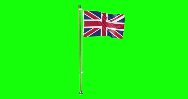 Green Screen Hiper Realistische Schleifenfahne Von Großbritannien Mit Fahnenmast Weht — Stockvideo