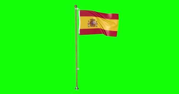 Zöld képernyő hiper reális hurok zászló Spanyolország zászlórúd integetett a szélben spanyol zászló lengő animáció 3d 4k